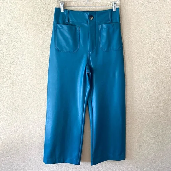 Anthropologie Maeve Colette Faux Leather Crop Wide-Leg Pants - Picture 2 of 10